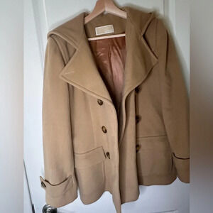 Michael Kors Camel Hooded Pea Coat